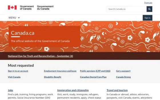 Gouvernement du Canada : capture d’écran archivée
